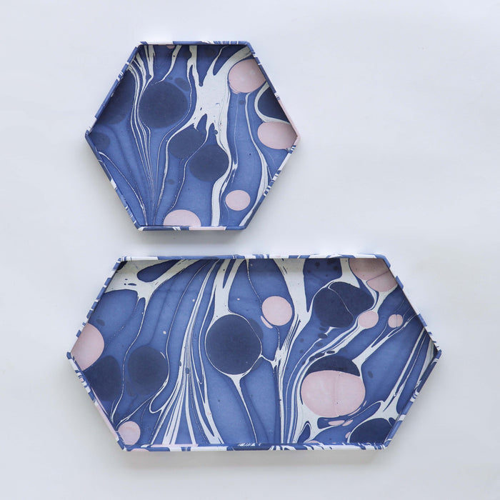 Handmarbled Paper Tray Blue