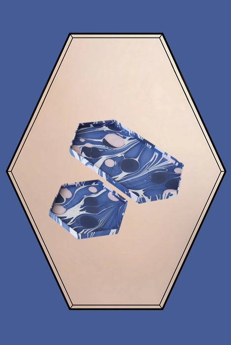 Handmarbled Paper Tray Blue