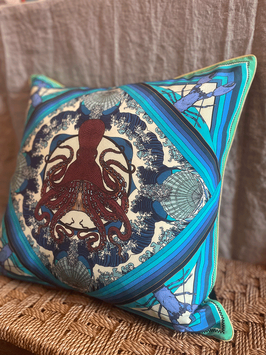 Silk Cushion Octoscopic Blue