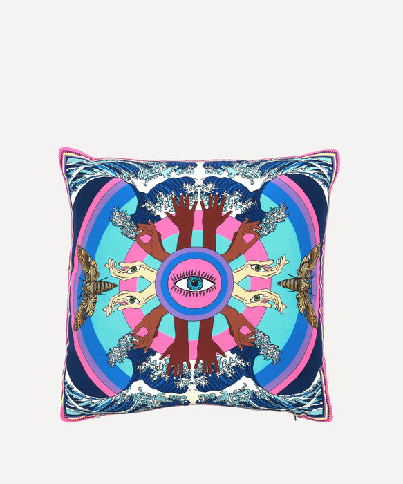 Eye to the Sea Silk Cushion Blue