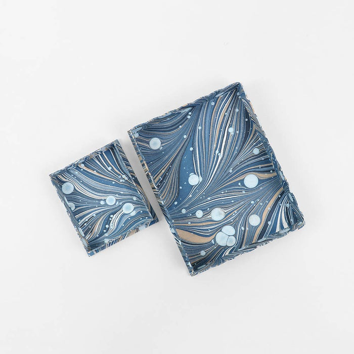 Hand Marbled Scalloped Tray Bleu