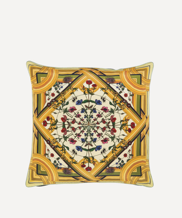 Freaky Floral Yellow Silk Cushion