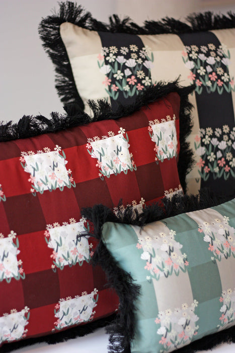 Gingham Silk Cushion Mint