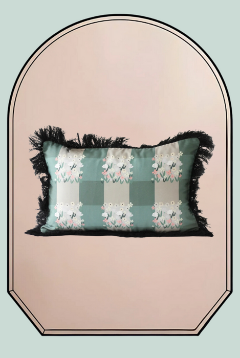 Gingham Silk Cushion Mint