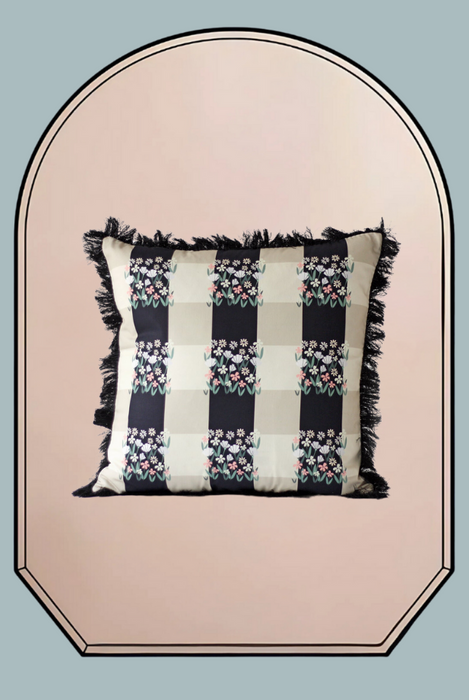 Gingham Silk Cushion B&W by My Friend Paco