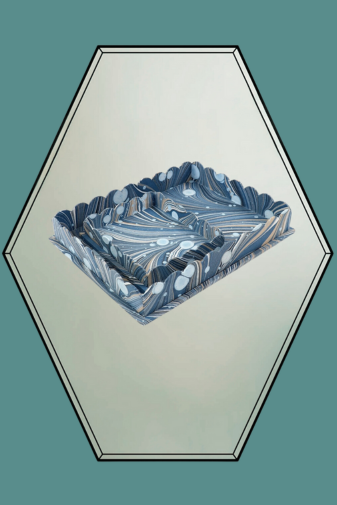 Hand Marbled Scalloped Tray Bleu